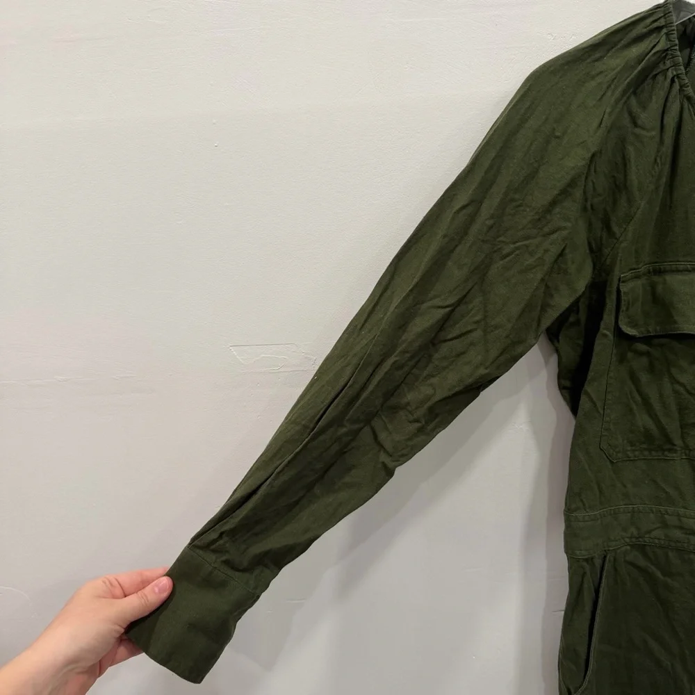 Banana Republic Linen Blend Utility Romper Green Long Sleeve Small Petite